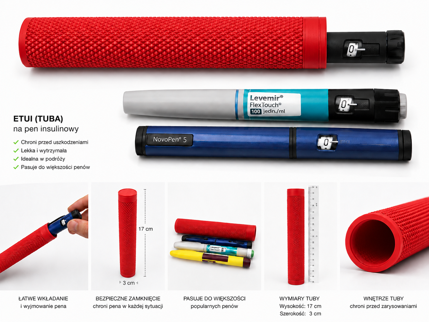 Etui ochronne na pen insulinowy - Czerwone - obrazek 2