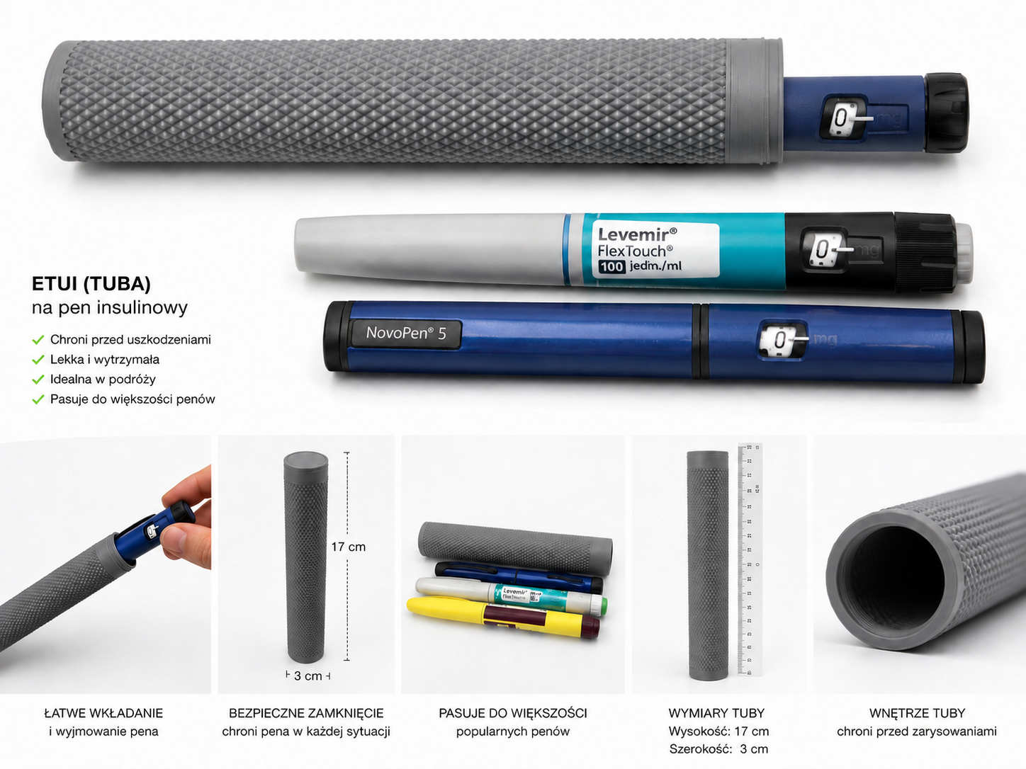 Etui ochronne na pen insulinowy - Szare - obrazek 2